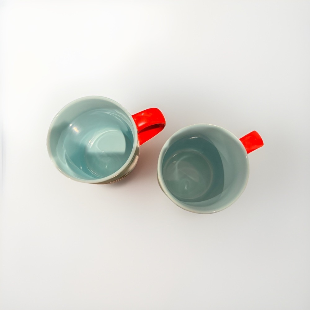 Set Of 2 Starbucks 2024 Holiday Mug Set Green Blue Ombré Swirl Red Handle 11oz - Picture 3 of 4